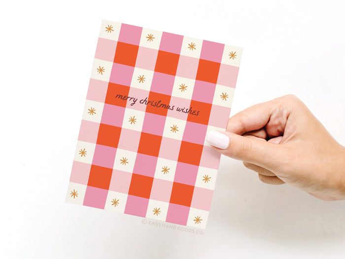 Merry Christmas Wishes Gingham Greeting Card