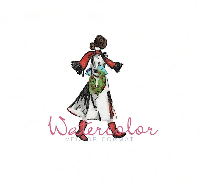 Modern Girl Carrying Wreath Watercolor Clip Art EPS PNG SVG PDF Vector