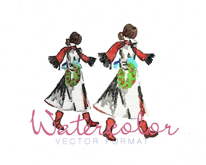 Modern Girl Carrying Wreath Watercolor Clip Art EPS PNG SVG PDF Vector