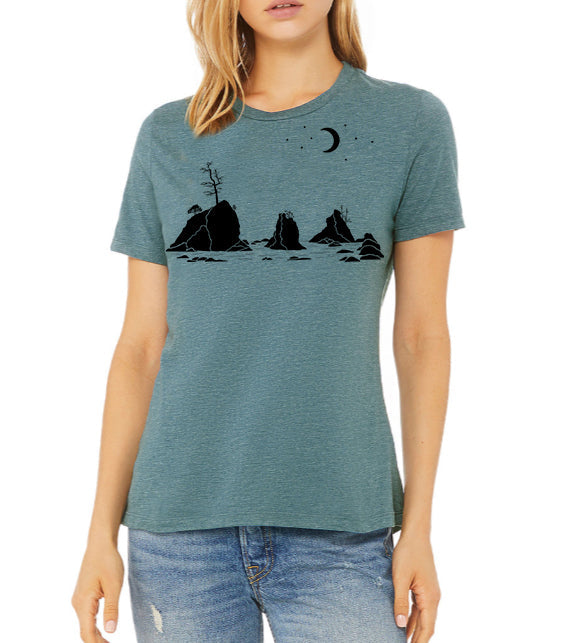 Moon Over Three Graces *Limited Edition* T-Shirt - Women's Ladies Cut Heather Deep Teal