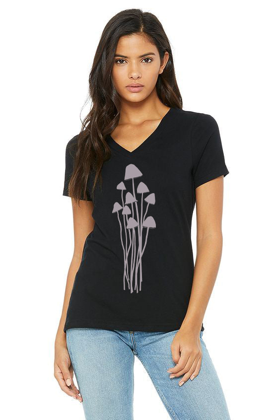 Mushroom Caps *Limited Edition* V-Neck Tee - Women's Black