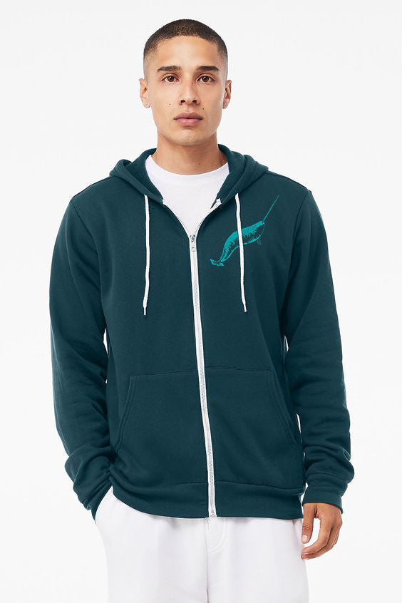 Narwhale Narwhal Whale UltraSoft Zip Up Sponge Fleece Hoodie