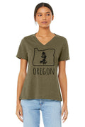 Oregon Pine Ladies Cut V-Neck T-Shirt - Women's Military Green