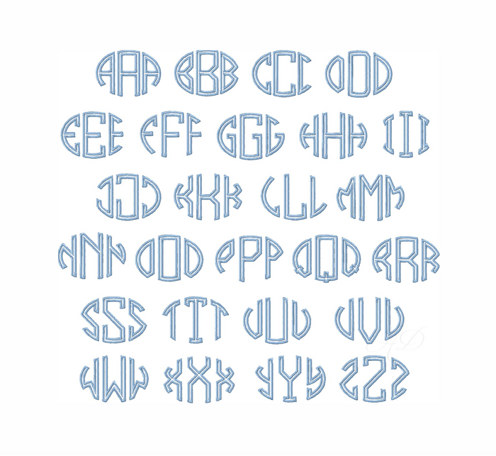 Oval Outline Satin Embroidery Font Package