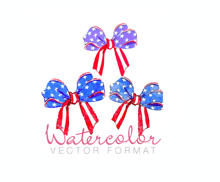 Patriotic Bow Stars Stripes Watercolor PNG SVG PDF Vector