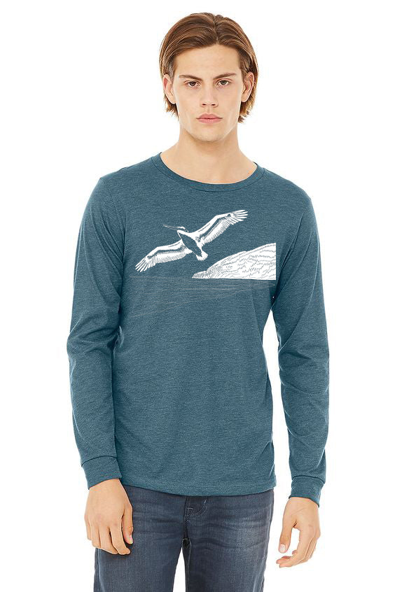 Pelicanza Beach *Limited Edition* T-Shirt - Long Sleeve Unisex Heather Deep Teal & Navy