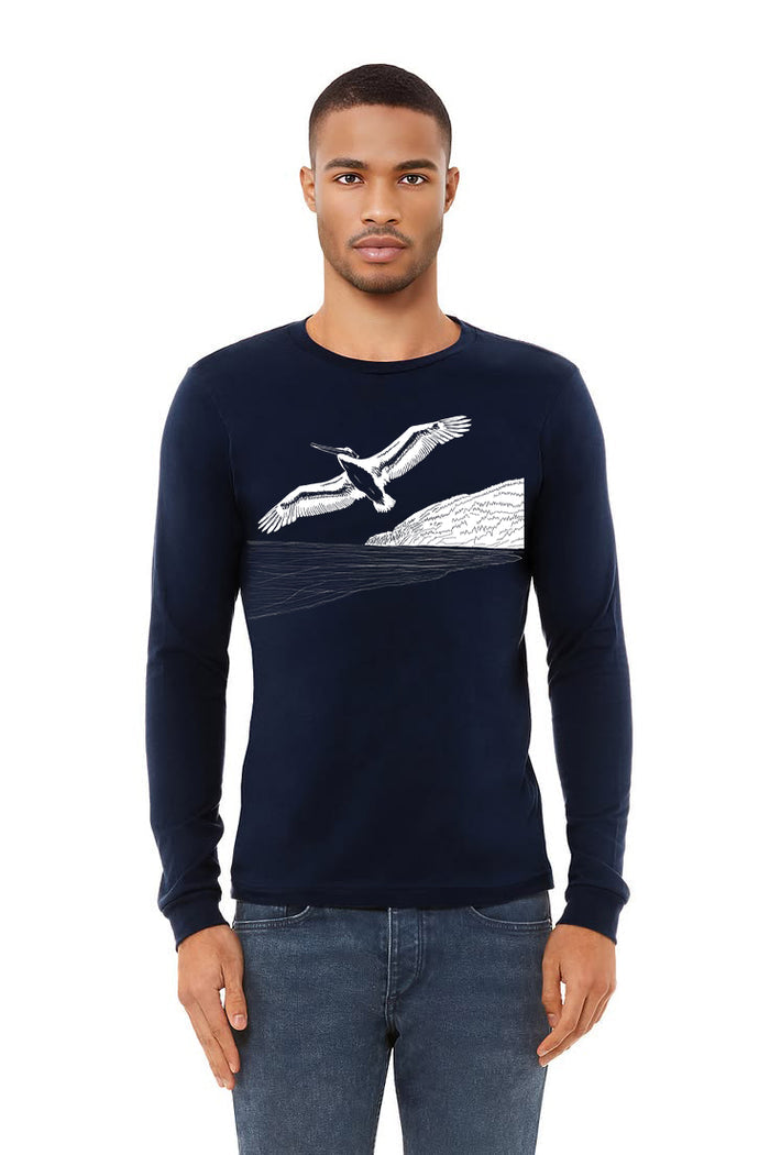 Pelicanza Beach *Limited Edition* T-Shirt - Long Sleeve Unisex Heather Deep Teal & Navy