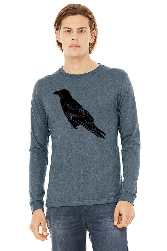 Perched Raven *Limited Edition* T-Shirt - Long Sleeve Unisex Heather Slate