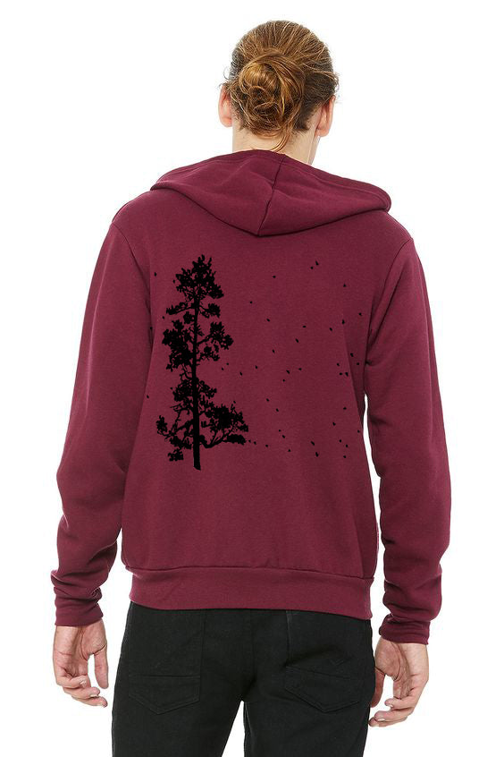 Pine Tree Flock Ultra Soft Zip up Hoodie - Unisex Maroon