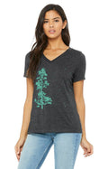 Pine Tree Flock V-Neck Tee - Women's Dark Grey Heather and Asphalt