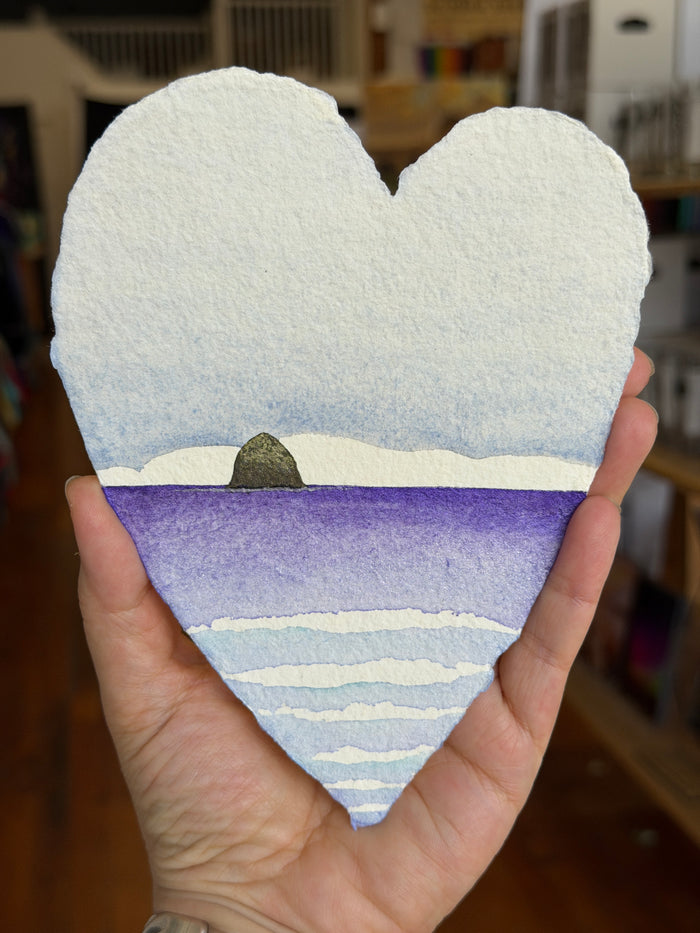 Purple Sea Haystack Heart 11 x 14  - Original Watercolor Paintings By Seasons Kaz Sparks