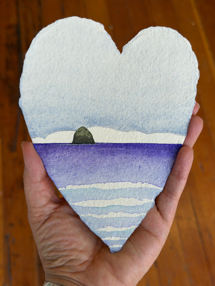 Purple Sea Haystack Heart 11 x 14  - Original Watercolor Paintings By Seasons Kaz Sparks