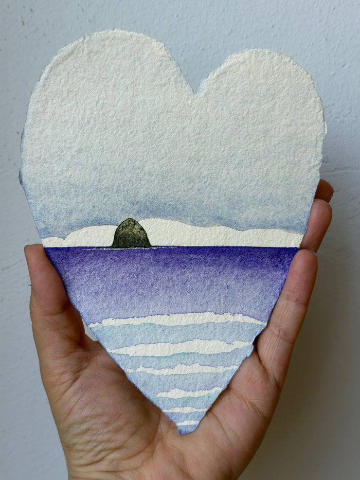 Purple Sea Haystack Heart 11 x 14  - Original Watercolor Paintings By Seasons Kaz Sparks