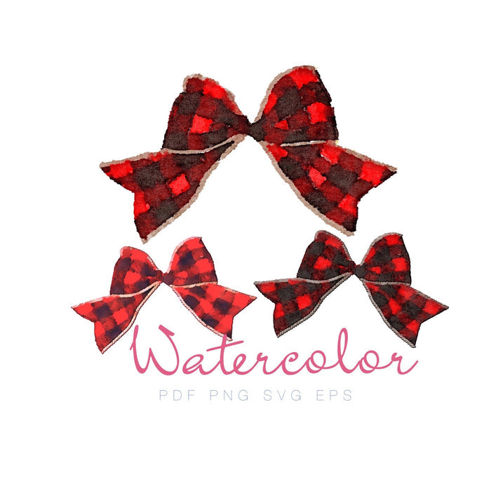 Red Gingham Bow Watercolor PNG SVG PDF Vector