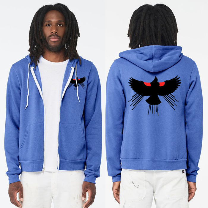Red Winged Blackbird Soft Zip-Up Hoodie - Unisex Heather True Royal