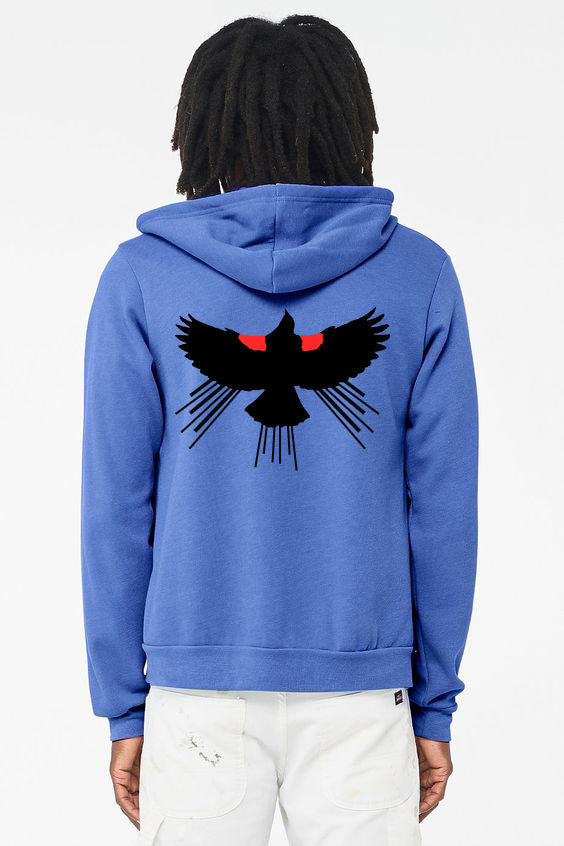 Red Winged Blackbird Soft Zip-Up Hoodie - Unisex Heather True Royal
