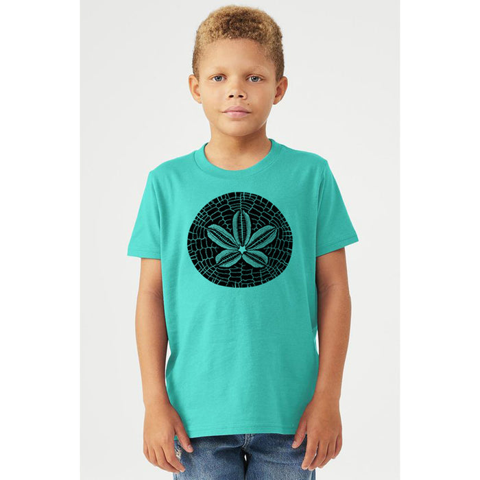 Sand Dollar - Toddler Dusty Blue & Youth T-Shirt Teal & Silver & Natural