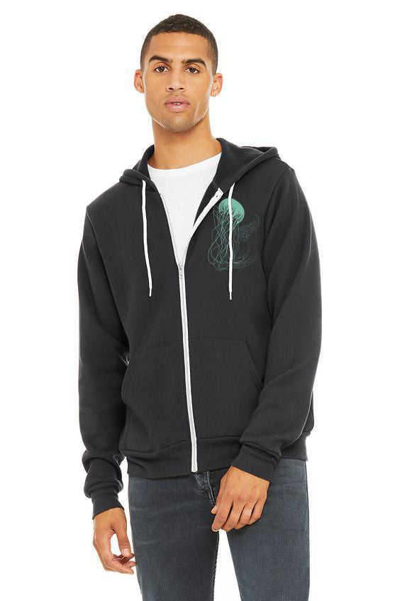 Sashay Jellyfish  Ultra Soft Zip Up Hoodie - Unisex Dark Grey Heather