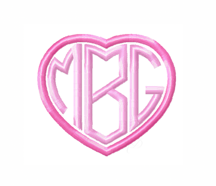 Satin Heart Monogram Embroidery Font in Large Size