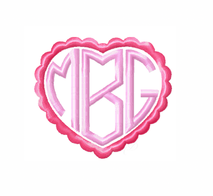 Satin Heart Monogram Embroidery Font 4x4