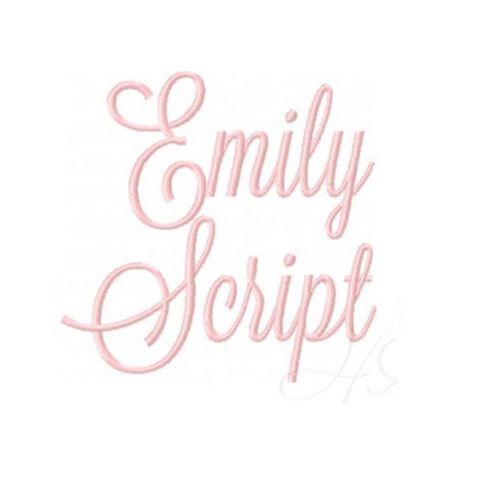 7 sizes of Satin Stitch Emily Script Embroidery Font