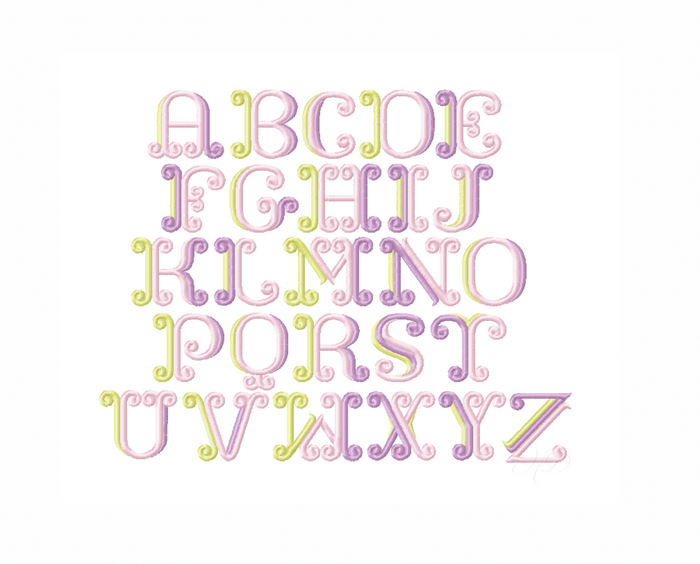 Scroll Satin Multi Embroidery Font Package for personalized monogramming