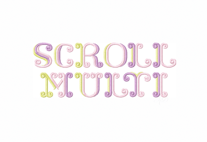 Scroll Satin Multi Embroidery Font Package 4x4