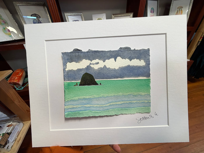 Seas of Green 11 x 14  - Original Haystack Rock Landscape Watercolor Paintings By Seasons Kaz Sparks