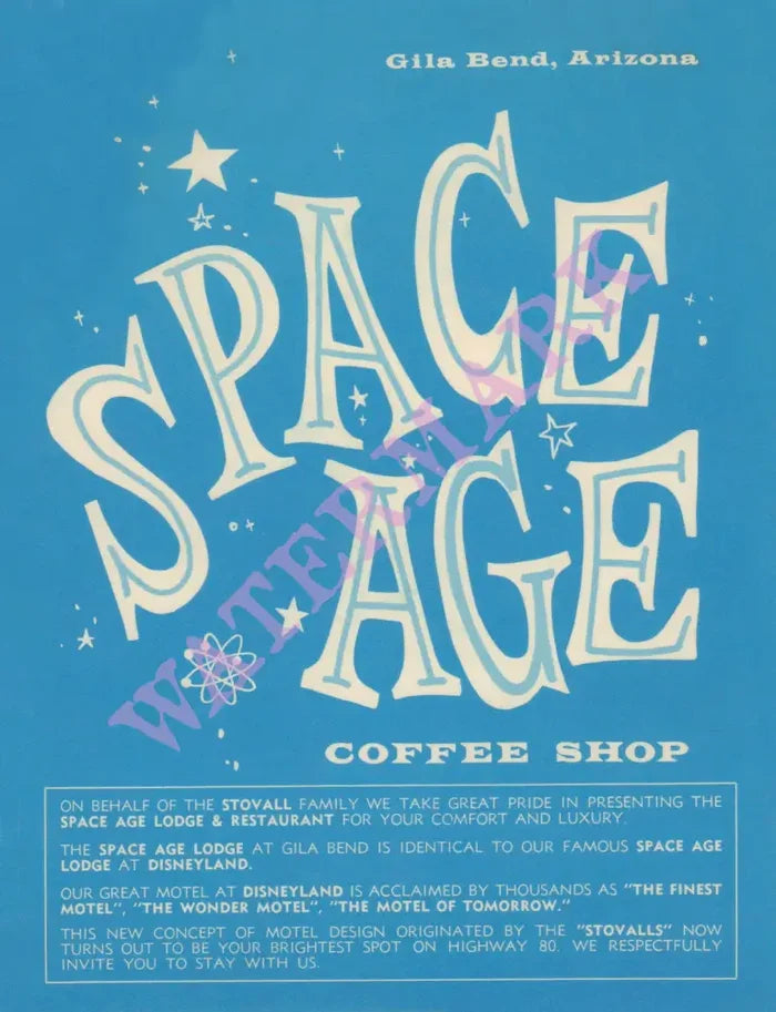 Space Age, Gila Bend AZ 1960s Menu Art