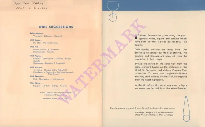 St Catherine Hotel, Catalina Island 1941 | Vintage Menu Art – wine