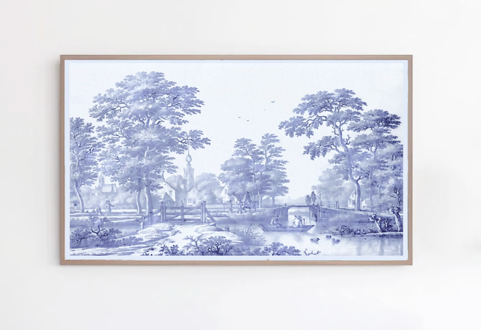 Staffordshire Blue White Frame TV Art