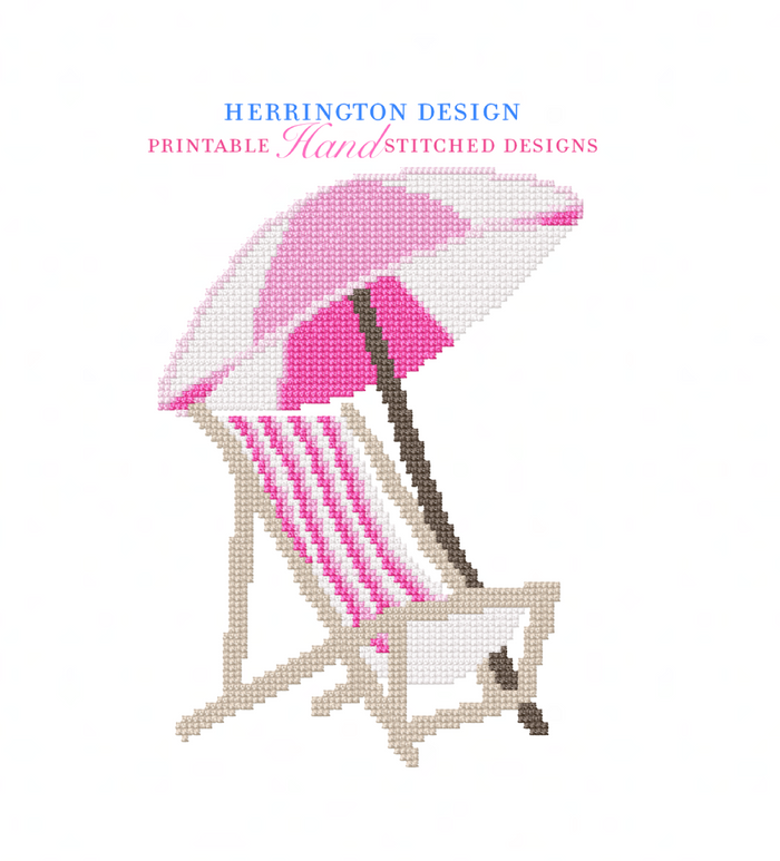 Striped Beach Chair with Umbrella Needlepoint