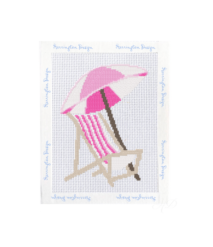 Striped Beach Chair with Umbrella Needlepoint