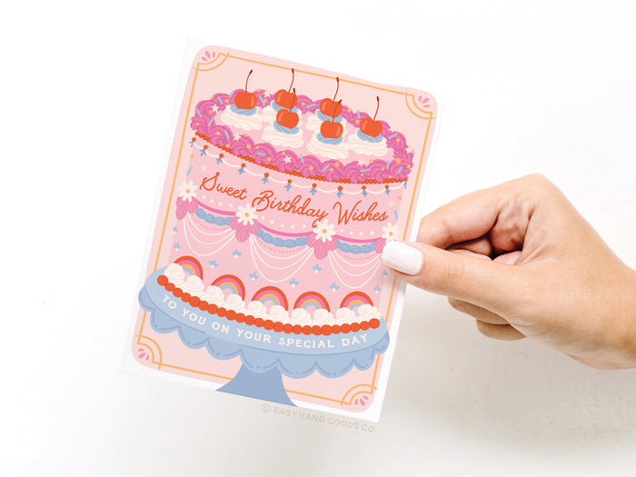 Sweet Birthday Wishes Retro Cake Greeting Card - Onderkast Studio