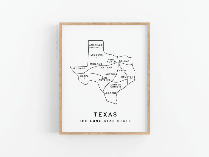 Texas Map Art Print