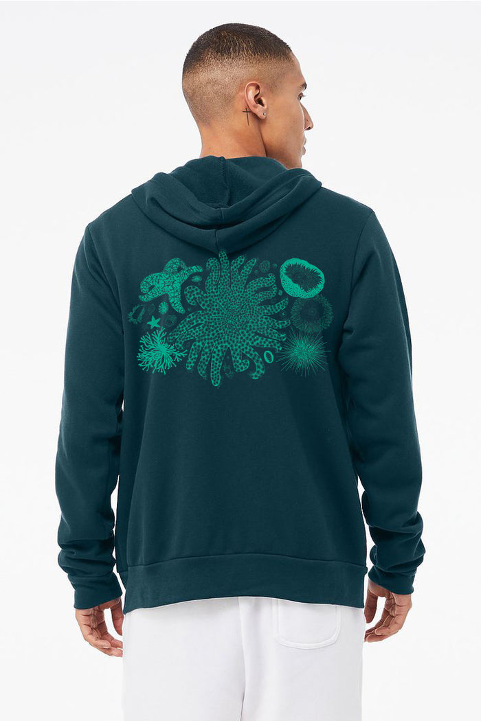 Tide Pool Treasures Ultra Soft Sponge Fleece Zip Up Hoodie Atlantic