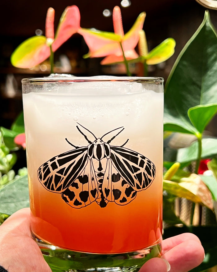 Tiger Moth Rocks Lowball Glass