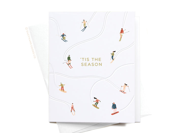 'Tis the Season Skiiers Letterpress Greeting Card
