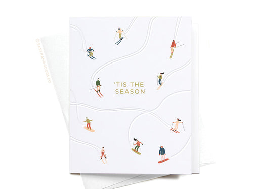 'Tis the Season Skiiers Letterpress Greeting Card
