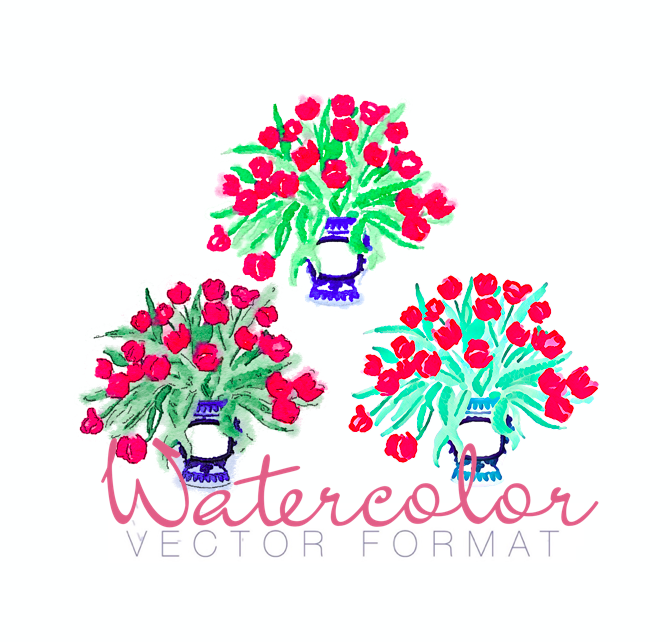 Tulips Ginger Jar Watercolor PNG SVG PDF Vector