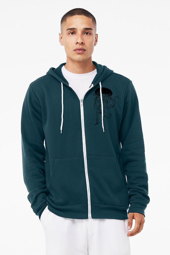 Vogue Jellyfish *Limited Edition* Deep Dark Aqua Ultra Soft Sponge Fleece Zipped Hoodie
